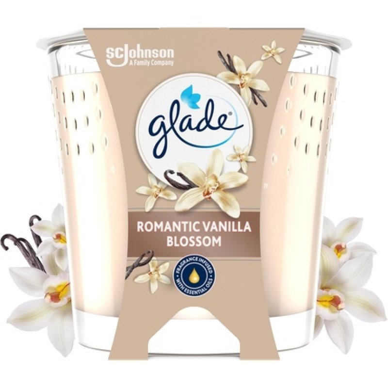 Glade Romantic Vanilla Blossom Scented Candle with Essential Oils - Vegan