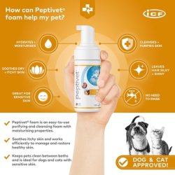Peptivet Eudermic Foam for Dogs and Cats Soothing for Itchy Skin Moisturizing Fast Absorbing Non-Irritant 100ml