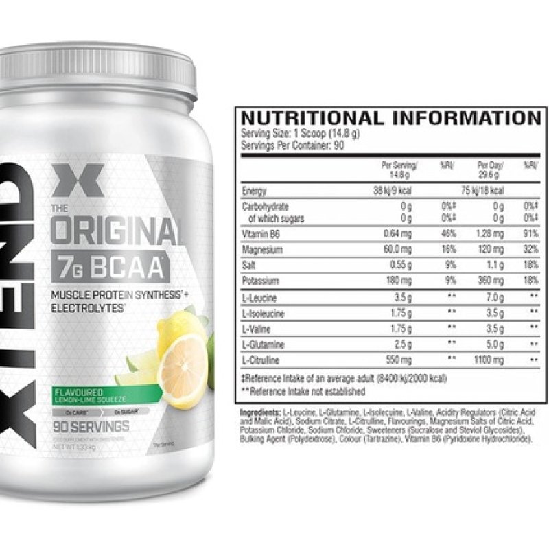 XTEND Original BCAA Powder Lemon & Lime 7g BCAA Electrolytes for Recovery & Hydration 90 Servings