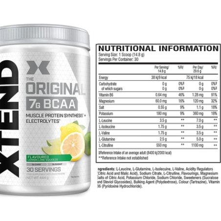 XTEND Original BCAA Powder Lemon & Lime Squeeze 7g BCAA Electrolytes for Recovery & Hydration 30 Servings