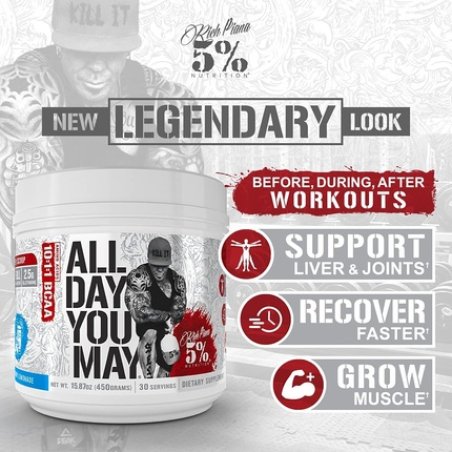 Rich Piana 5% Nutrition Bundle AllDayYouMay BCAA Powder and Kill It Pre-Workout Lemon Lime