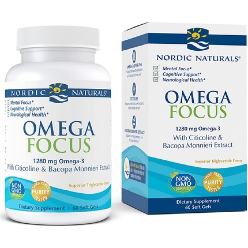 Nordic Naturals Omega Focus Lemon Soft Gels 60 Count 1280mg - Non-GMO Brain Health Supplement