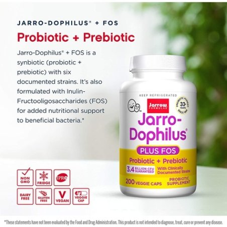 Jarrow Jarro-Dophilus FOS 3.4 Billion Organisms 200 Capsules
