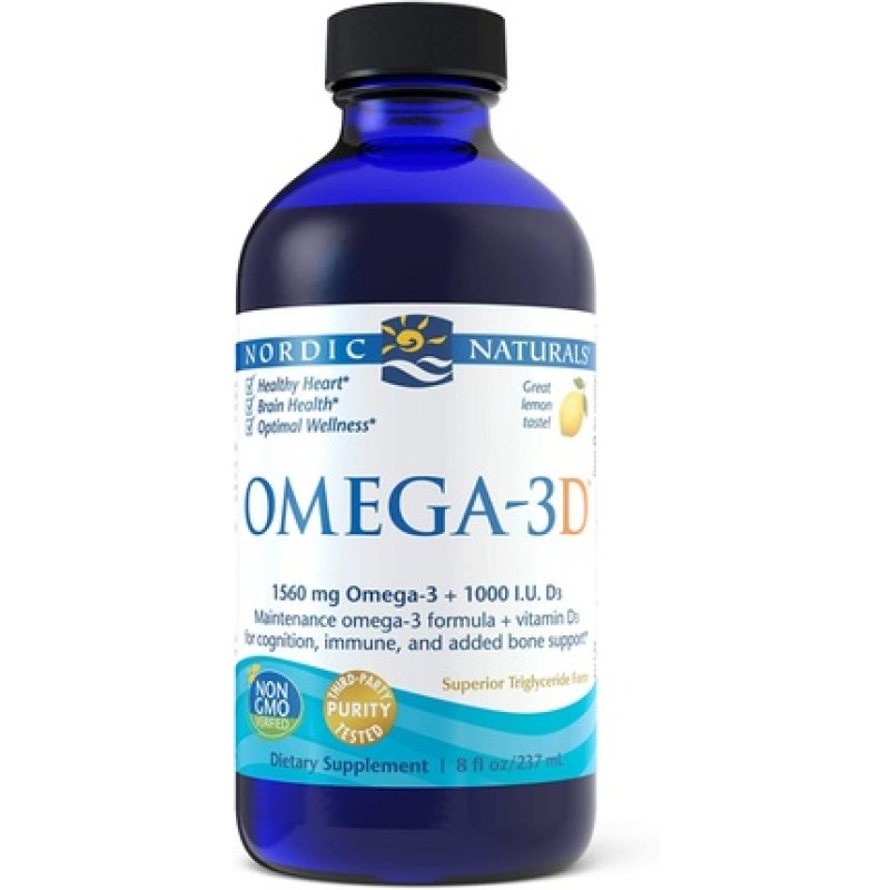 Nordic Naturals Omega-3D Purified Fish Oil with Vitamin D3 Lemon Flavor 8 fl oz (237 ml)