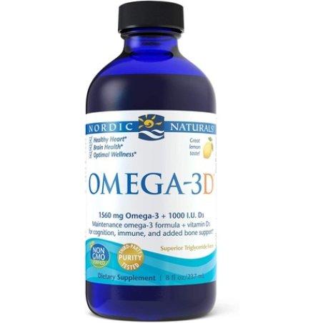 Nordic Naturals Omega-3D Purified Fish Oil with Vitamin D3 Lemon Flavor 8 fl oz (237 ml)