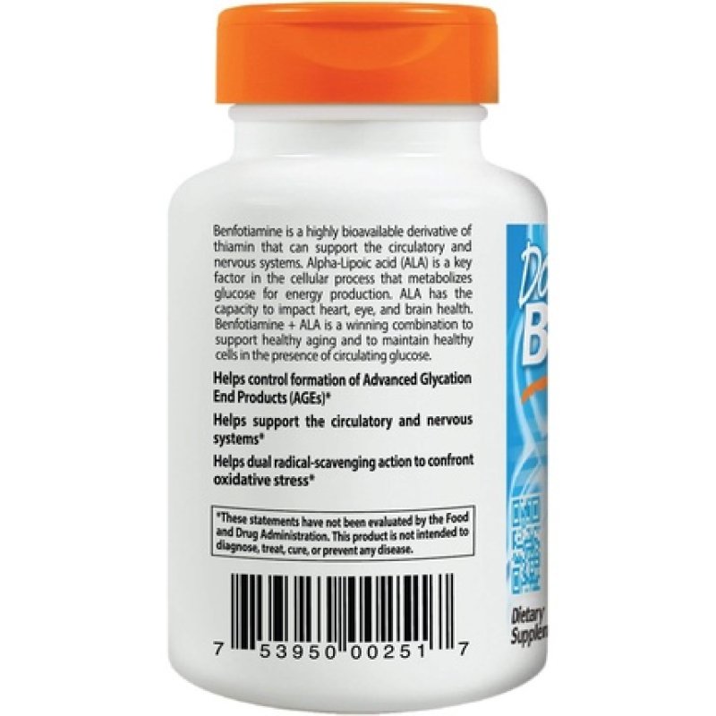 Doctor's Best Benfotiamine/Alpha Lipoic Acid Vegetarian Capsules 60 Count 150mg/300mg
