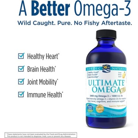 Nordic Naturals Ultimate Omega Xtra Liquid Lemon Flavor 3400mg Omega-3 1000 IU Vitamin D3 8oz