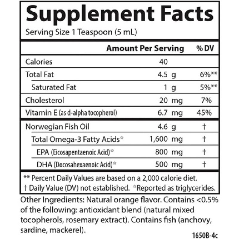 Carlson The Very Finest Fish Oil 1600mg Omega-3s Liquid Supplement Orange 6.7 Fl Oz