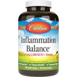 Carlson Inflammation Balance Omega-3 & Omega-6 with D3 Norwegian Fish Oil Supplement 90 Softgels
