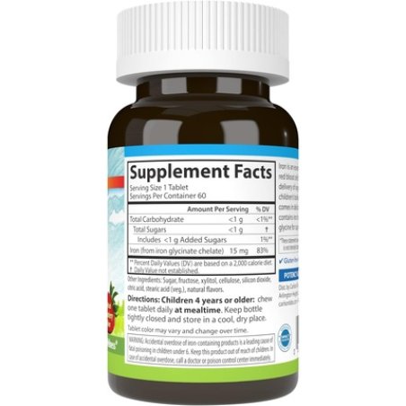 Carlson Kid's Chewable Iron 15mg Natural Strawberry Flavor 60 Tablets