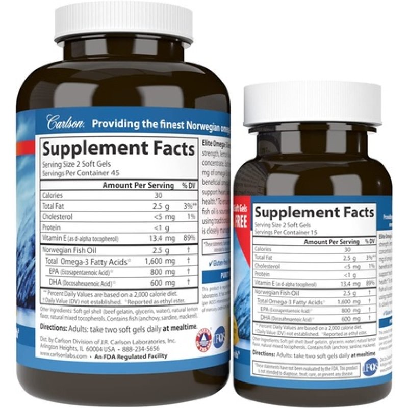 Carlson Labs Elite Omega 3 Gems 90 30 Softgels