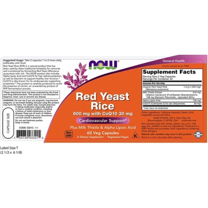 Now Foods Red Rice Yeast & Coq10, 60 Caps Pack Of 2