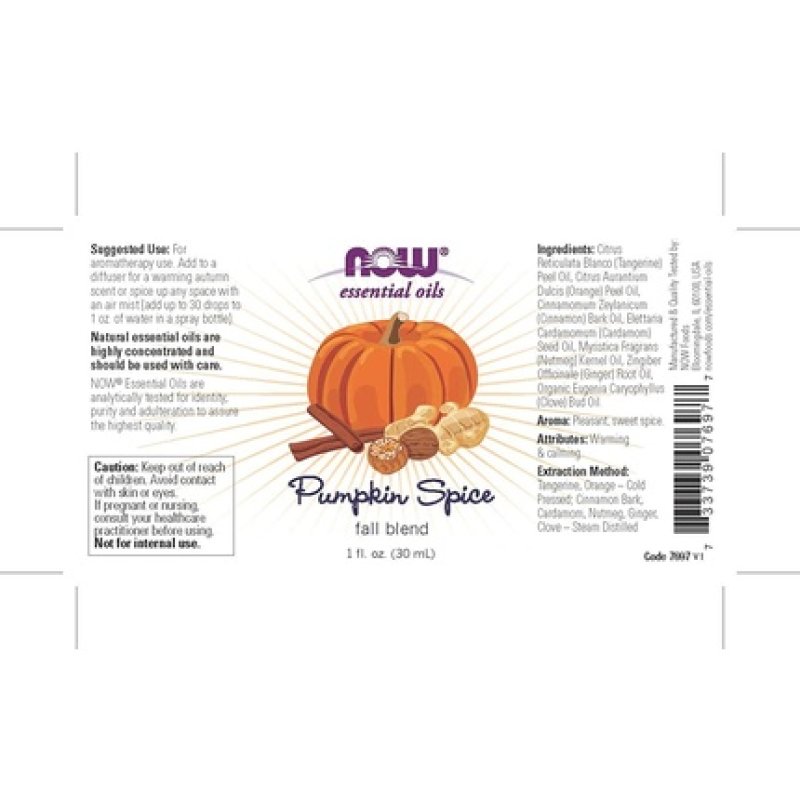 Now Essential Oils, Pumpkin Spice Oil Blend, Pleasant Sweet Spice Scent With