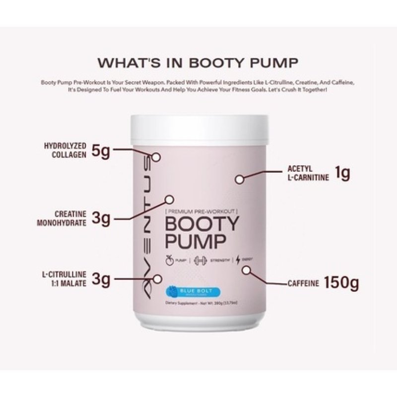 Aventus Booty Pump Preworkout Powder for Strength and Energy with Collagen