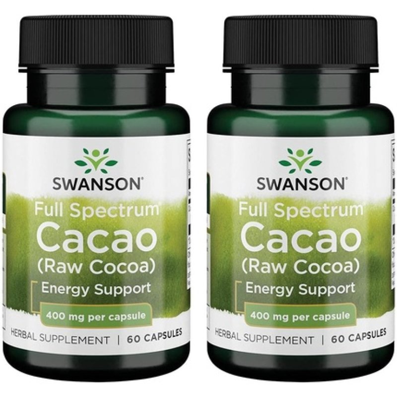 Swanson Full Spectrum Cacao Raw Cocoa 400 Milligrams 60 Capsules 2 Pack