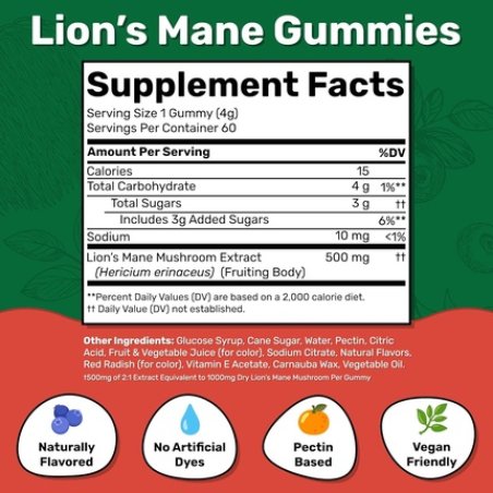 Fungies Lion's Mane Mushroom Brain Health Gummies - Promotes Focus and Memory