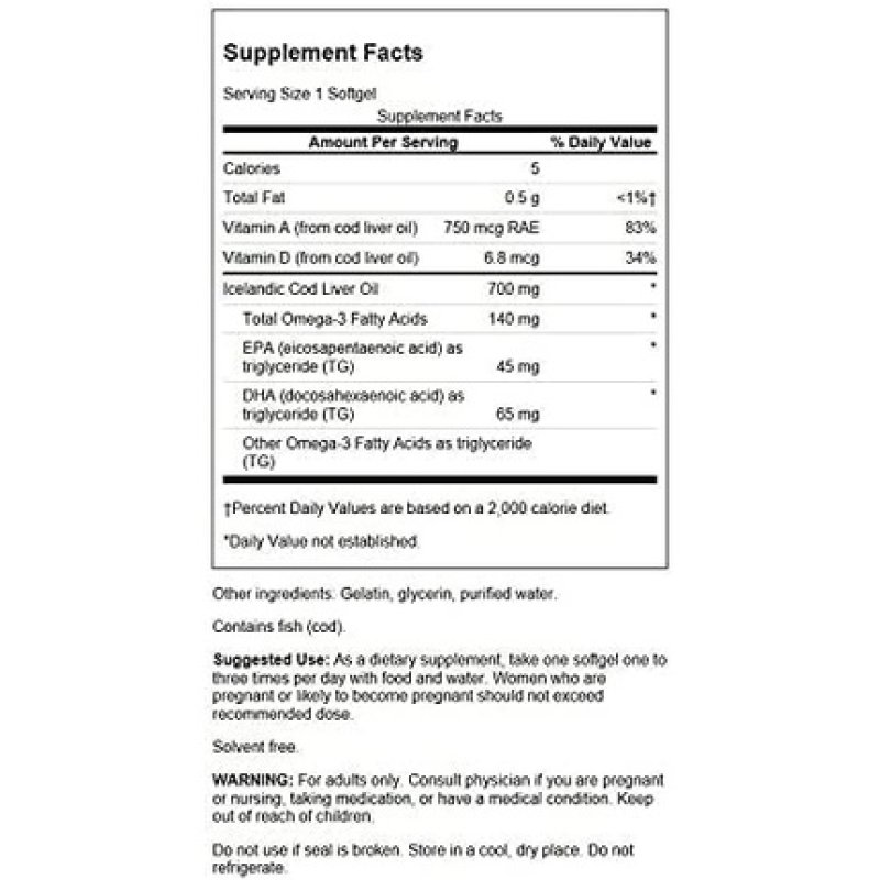 Swanson Double Strength Cod Liver Oil 700mg 30 Softgels