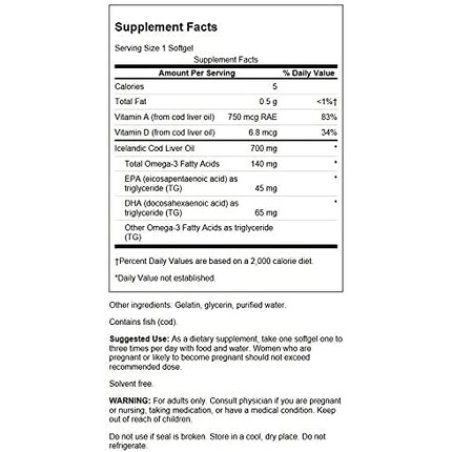 Swanson Double Strength Cod Liver Oil 700mg 30 Softgels