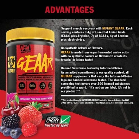Mutant Gear EAA Powder with Arginine 9.4g, BCAAs 7g, Leucine 4g