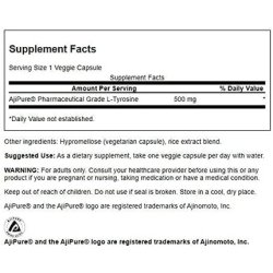 Swanson Ajipure L-Tyrosine Pharmaceutical Grade Amino Acid 500mg 60 Veg Capsules
