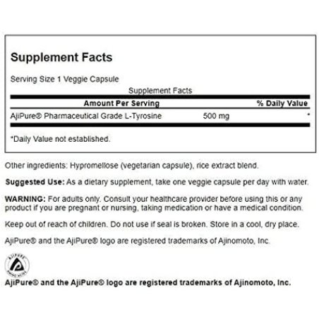 Swanson Ajipure L-Tyrosine Pharmaceutical Grade Amino Acid 500mg 60 Veg Capsules