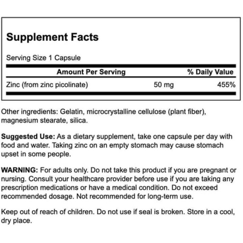 Swanson Extra Strength Zinc Picolinate Body Preferred Form 50mg 60 Capsules