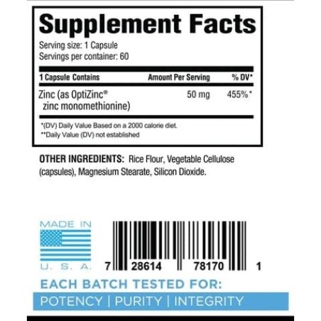 Revive MD Zinc Supplement Immune Support Antioxidant Healthy Growth and Development 60 Capsules