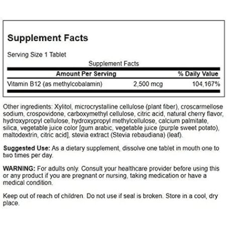 Swanson Vitamin B12 Methylcobalamin Natural Cherry Flavored 2,500mcg 60 Tablets