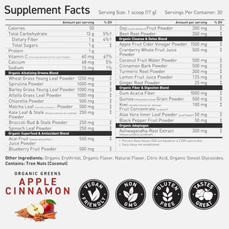 Kaged Organic Greens Superfood Powder Outlive100 Apple Cinnamon