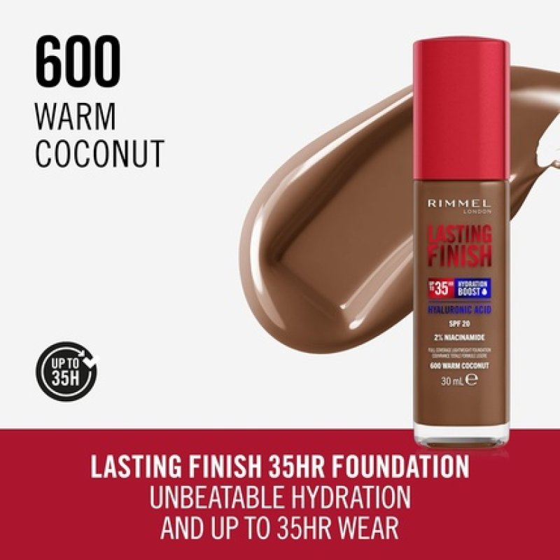 Rimmel Lasting Finish 35hr Foundation 600 Warm Coconut Full Coverage