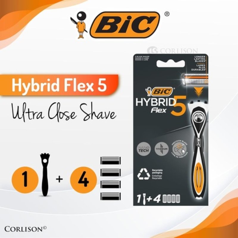 Bic Hybrid 5 Flex Men's Rechargeable Shaver with Handle and Refills - 5 Nanotech Blades