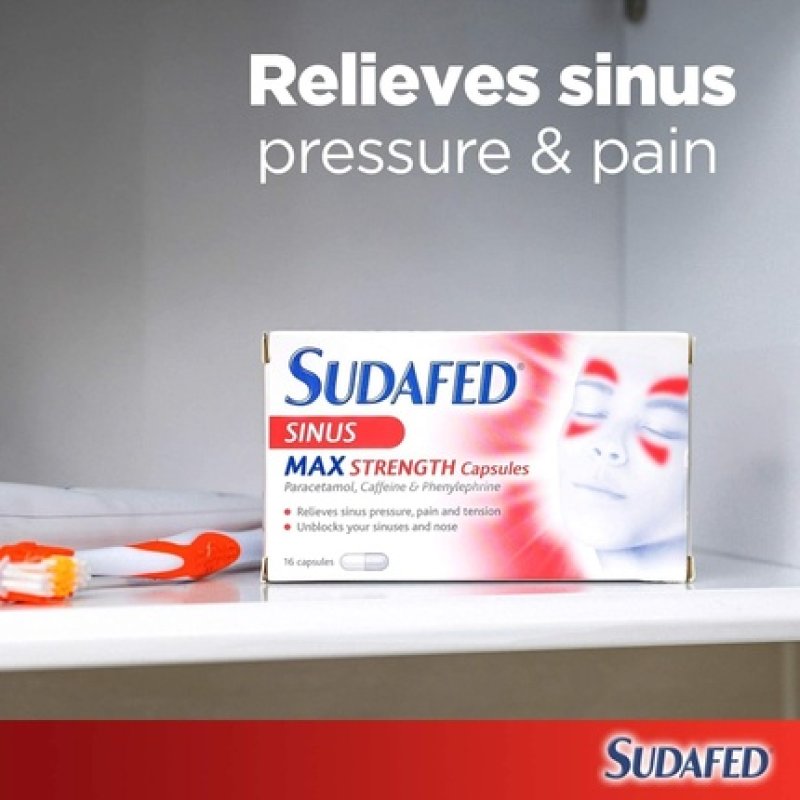 Sudafed Sinus Max Strength Capsules Relieves Sinus Pressure and Pain Symptoms of Blocked Nose Headache Fever Aches