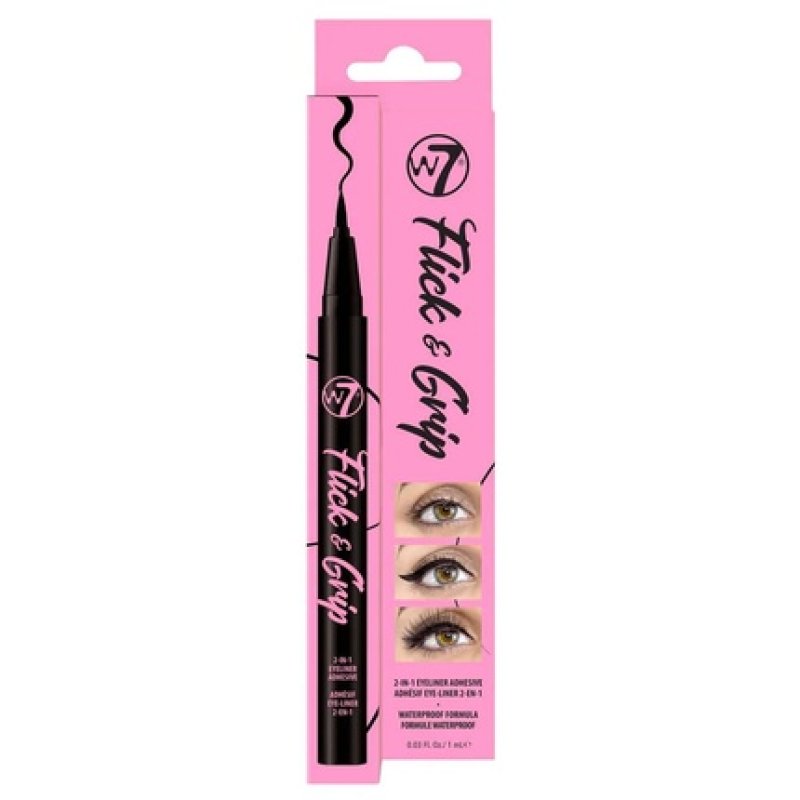 W7 Flick & Grip 2-in-1 Self-Adhesive Eyeliner Stick Eyelash Glue Black and Clear