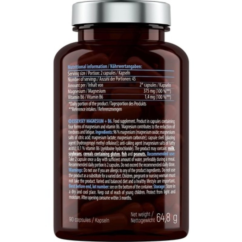 Essensey Magnesium B6 Supplements 90 Capsules - 100% Daily Magnesium and B6