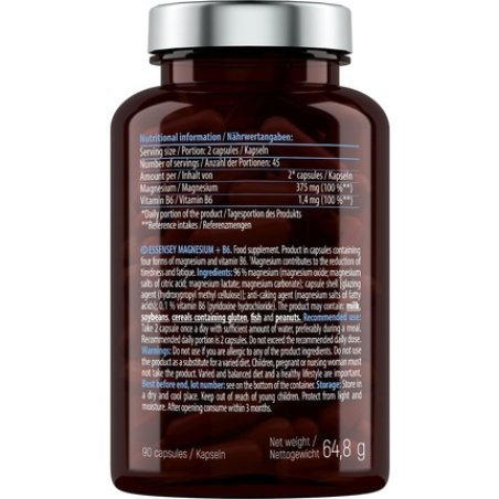 Essensey Magnesium B6 Supplements 90 Capsules - 100% Daily Magnesium and B6