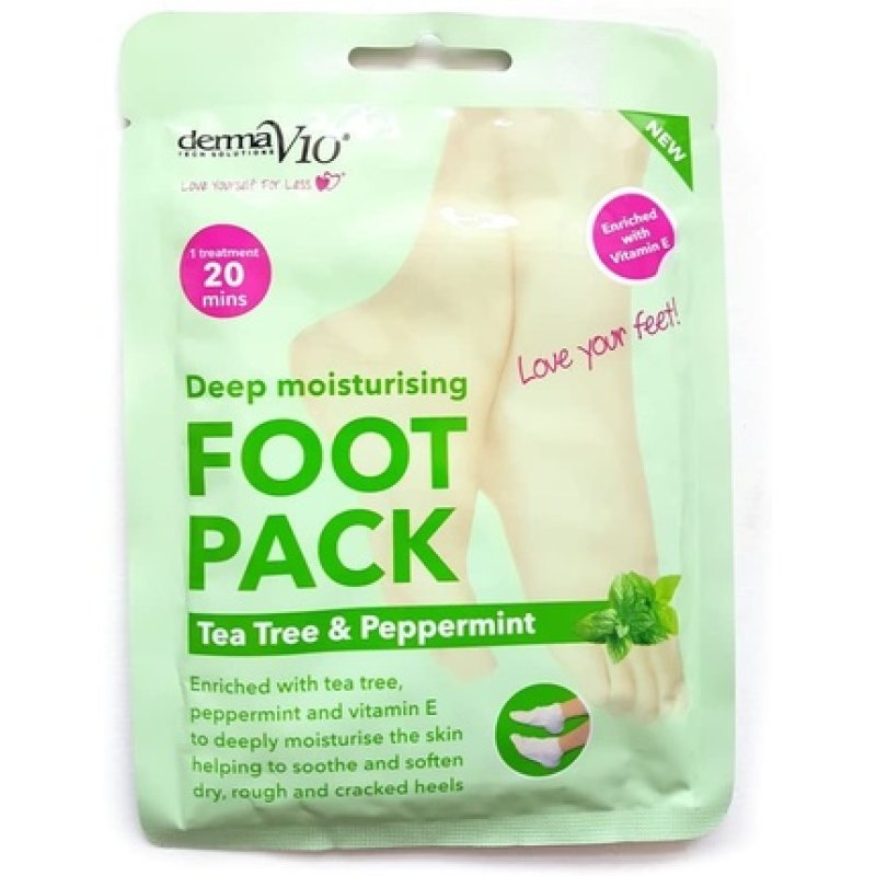 Derma V10 Deep Moisturising Foot Pack Tea Tree & Peppermint