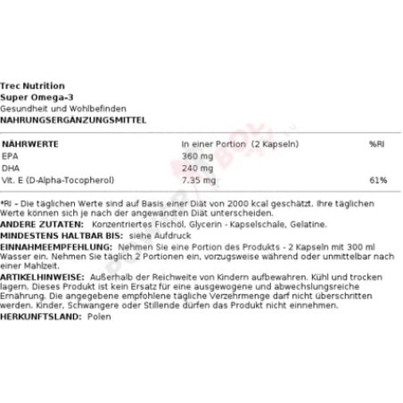 Trec Nutrition Super Omega 3 Essential Fatty Acid Supplement with Vitamins and Minerals 60 Capsules