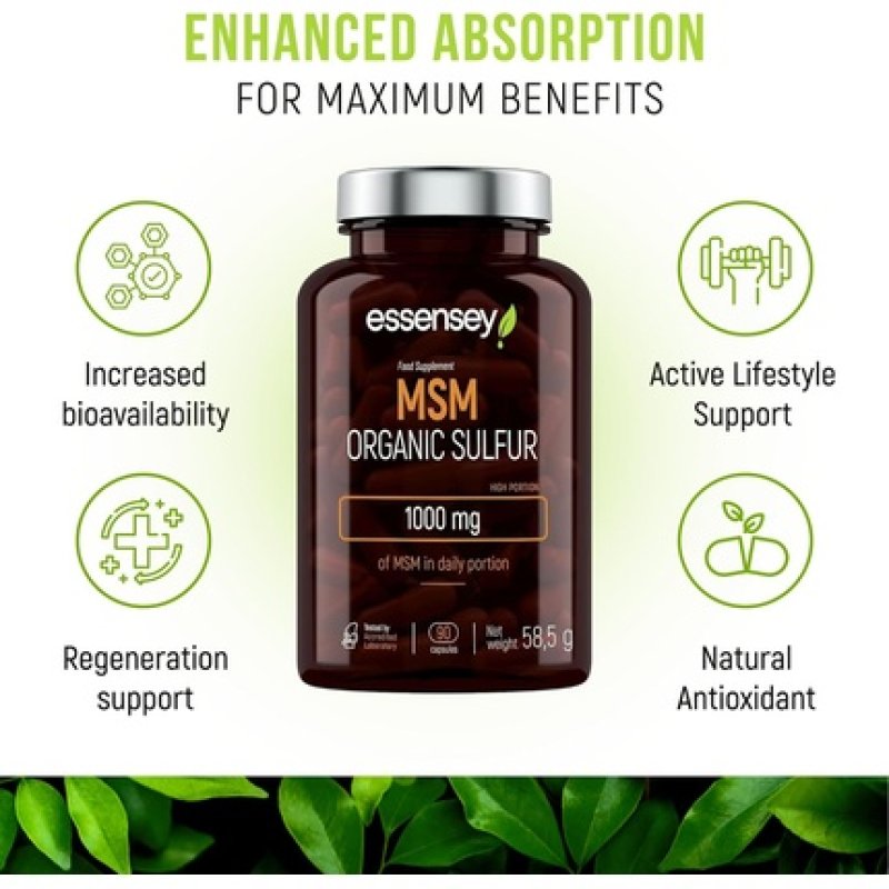 Essensey Organic MSM Sulfur Capsules Dietary Supplement for Active Lifestyle