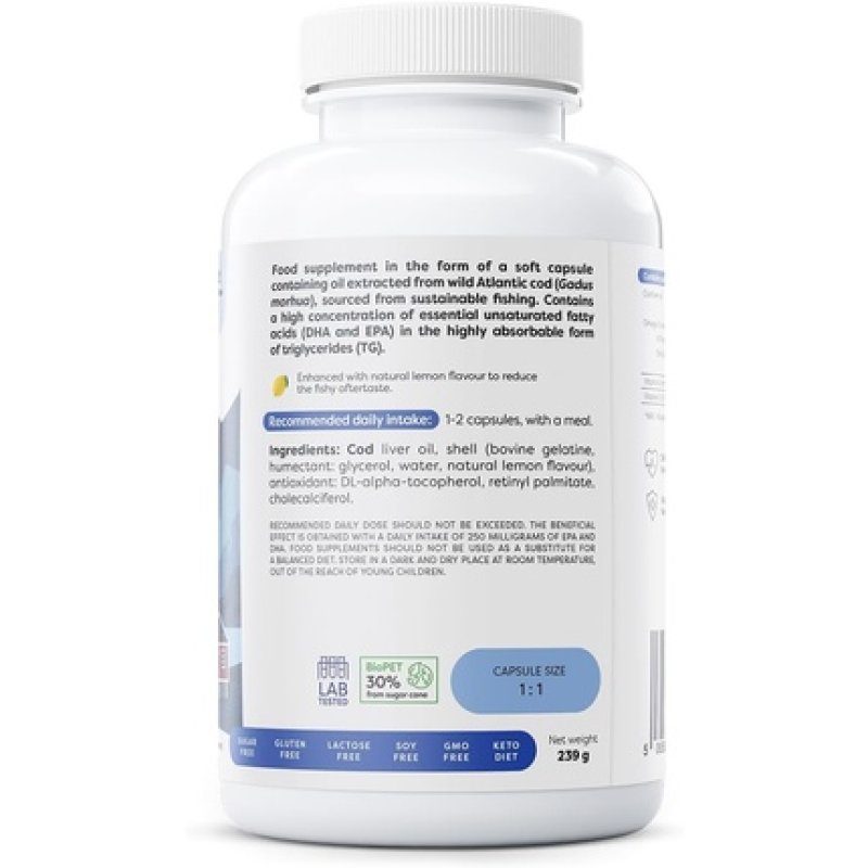 Osavi Norwegian Cod Liver Oil Softgels 1000mg Lemon