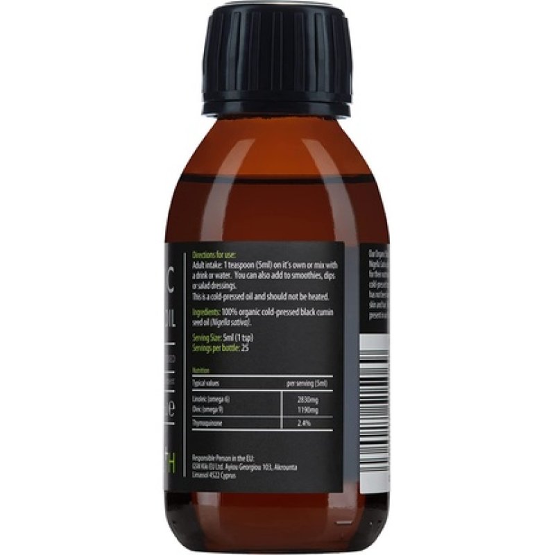 KIKI Health Organic Black Seed Oil 125ml Cold Pressed Certified Organic 2.4% Thymoquenine