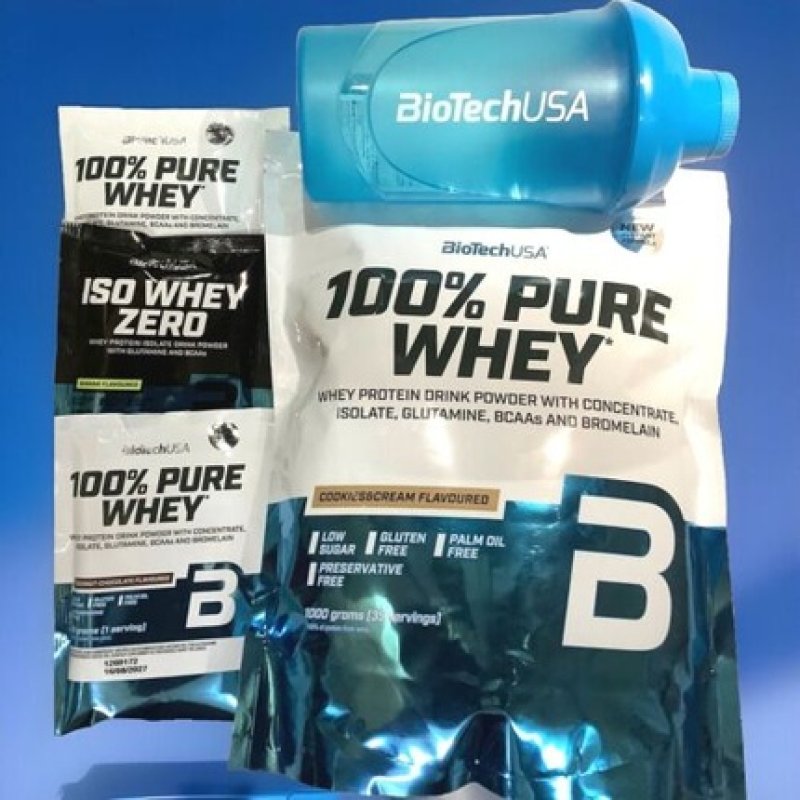 Biotech USA 100% Pure Whey Protein 1000g with Shaker and 3 Samples