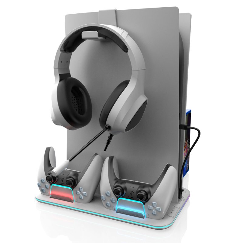 Trade Invaders - RGB Cooling and Charging Station - PS5 / PS5 Slim (White)