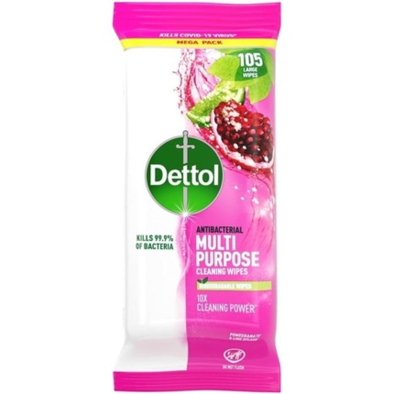 Dettol Antibacterial Cleaning Wipes Pomegranate & Lime 105 Count
