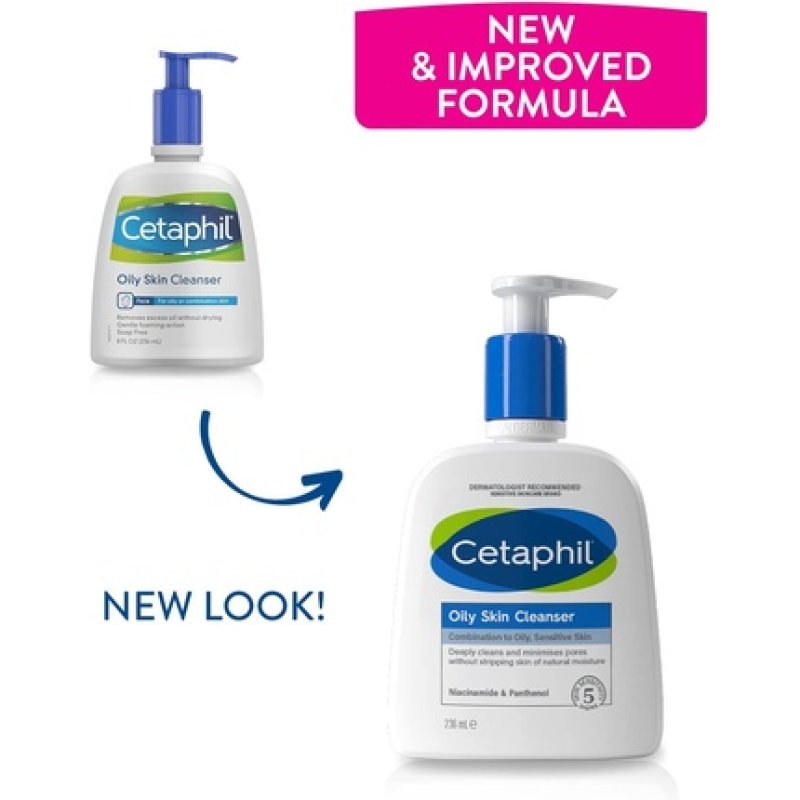 Cetaphil Oily Skin Cleanser 236ml Foaming Low-Lather Gel Formula with Niacinamide - New Version