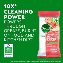 Dettol Antibacterial Cleaning Wipes Summer Fruits 105 Count