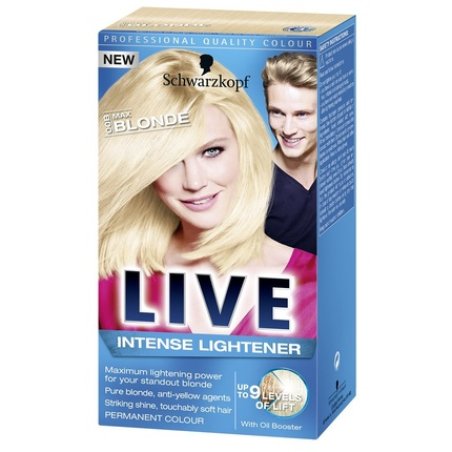 Schwarzkopf LIVE Intense Lightener Permanent Blonde Bleach Hair Color with Brightening Oil Booster - Max Blonde 00B