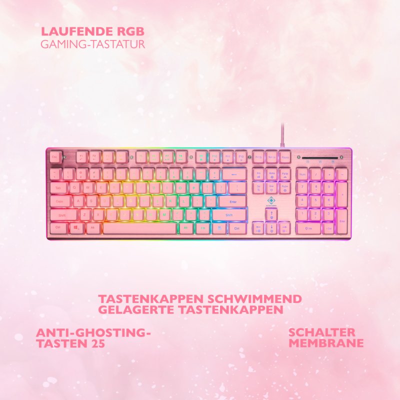 Deltaco Gaming Tastatur USB, RGB pink