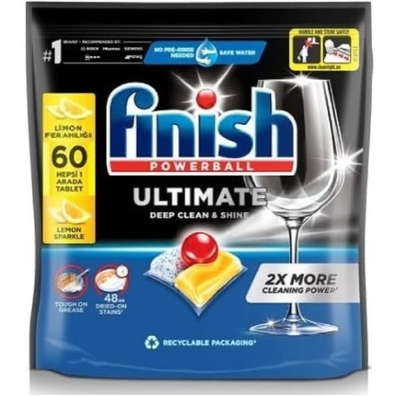 Finish Powerball Ultimate Quantum Lemon Dishwasher Detergent 60 Count