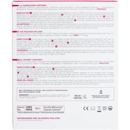 Naturaverde Hair Removal Set Wax Device 25 Watt Wax Cartridges 100ml 10 Cloth Strips 450g