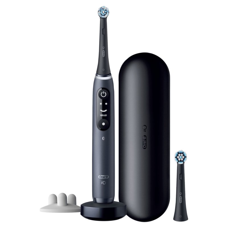 Oral-B iO 7S Black Electric Toothbrush with 2 Brush Heads and 1 Travel Case Designed by Braun